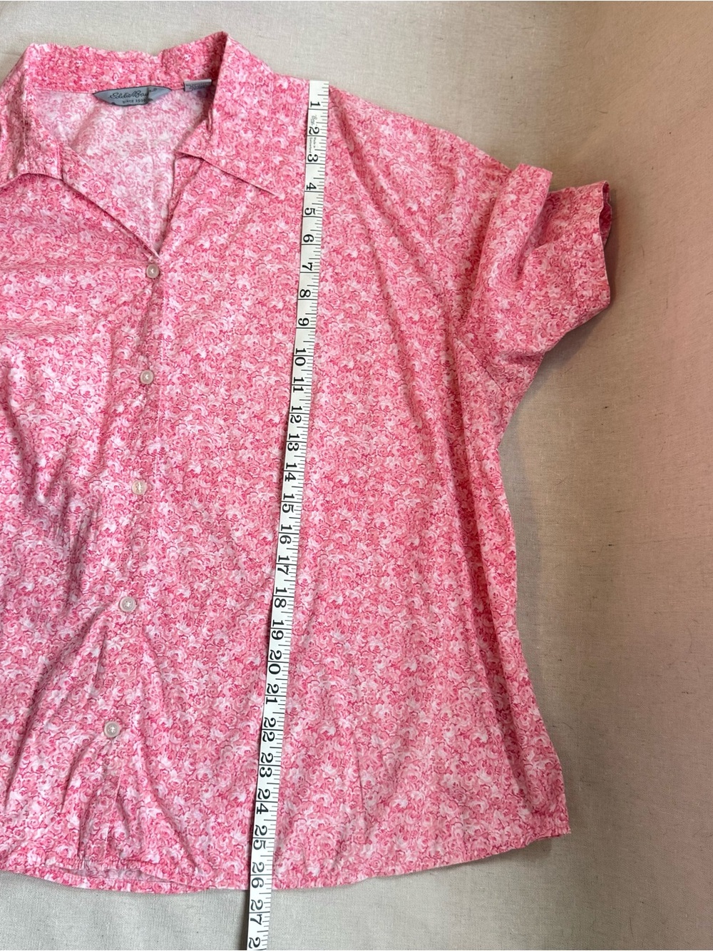 Eddie Bauer Pink White Floral Button Down Blouse Short Sleeve Top Plus Size XXL - Picture 11 of 13